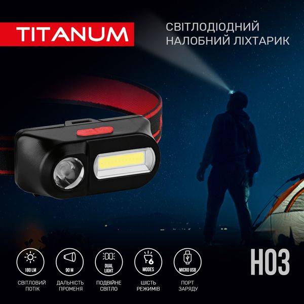 Налобный светодиодный фонарик TITANUM TLF-H03 180Lm 6500K 27326_V фото