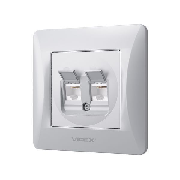 Розетка CAT6+CAT6 компьютерная двойная серебряный шелк VIDEX BINERA 26118 фото