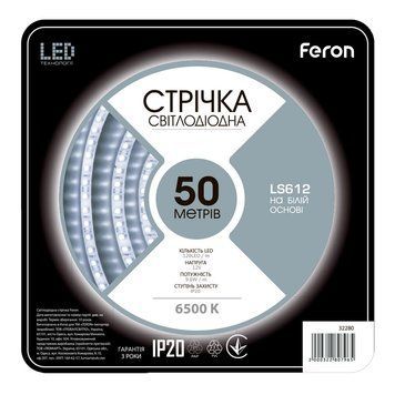 Світлодіодна стрічка Feron LS612 12В 9.6Вт/м 50м білий F-32280 фото