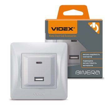 Розетка USB-A + USB-C PD20W срібний шовк VIDEX BINERA 28202 фото