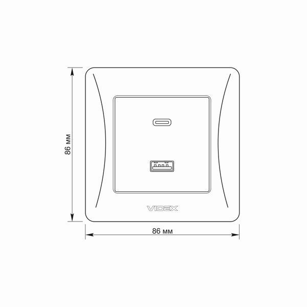 Розетка USB-A+USB-C PD20W серебряный шелк VIDEX BINERA 28202 фото