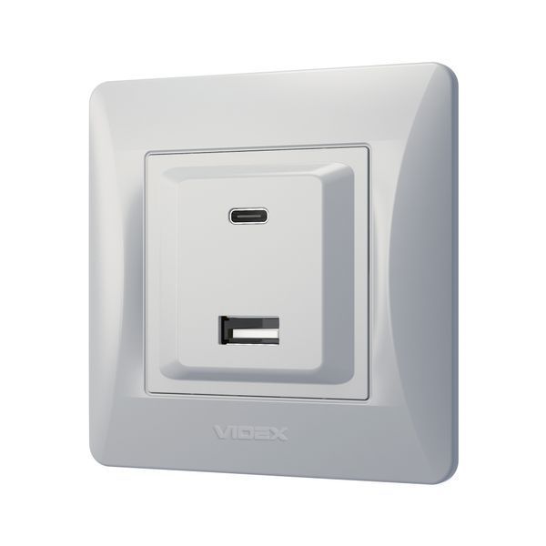 Розетка USB-A+USB-C PD20W серебряный шелк VIDEX BINERA 28202 фото