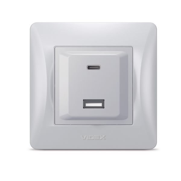 Розетка USB-A+USB-C PD20W серебряный шелк VIDEX BINERA 28202 фото