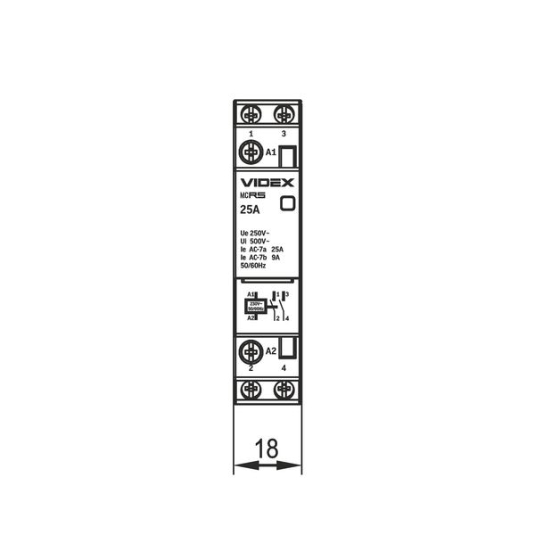 Модульний контактор 2п 25А 2НВ VF-RS-MC2O-25 VIDEX RESIST VF-RS-MC2O-25 фото