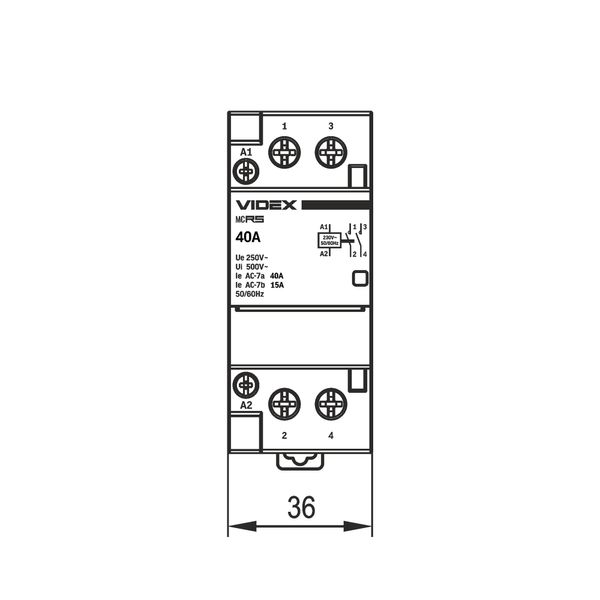 Модульний контактор 2п 40А 2НВ VF-RS-MC2O-40 VIDEX RESIST VF-RS-MC2O-40 фото