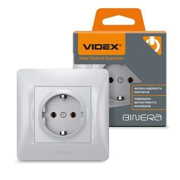 Розетка одинарна із заземленням срібний шовк VIDEX BINERA 24898 фото