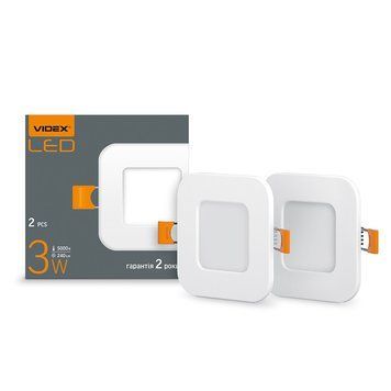 LED светильник встроенный квадрат VIDEX 3W 5000K 24625 фото