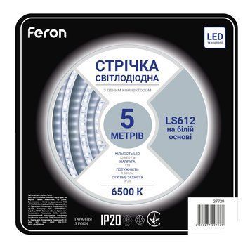 Світлодіодна стрічка Feron LS612 12В 9.6Вт/м білий F-27729 фото