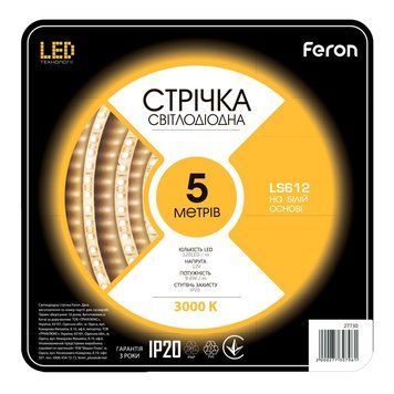 Світлодіодна стрічка Feron LS612 12В 9.6Вт/м теплий білий F-27730 фото