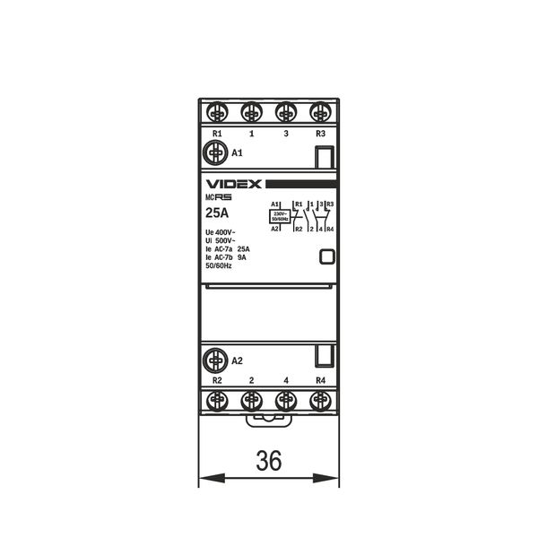 Модульний контактор 4п 25А 2НВ 2НЗ VF-RS-MC2O2C-25 VIDEX RESIST VF-RS-MC2O2C-25 фото
