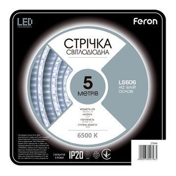 Світлодіодна стрічка Feron LS606 12В 7.2Вт/м 6500K F-27644 фото