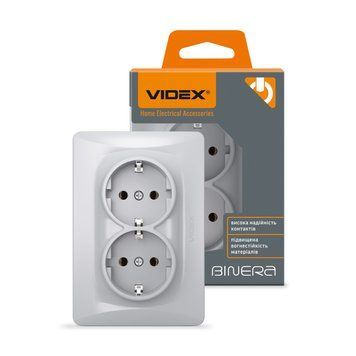 Розетка подвійна із заземленням срібний шовк VIDEX BINERA 24902 фото