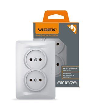 Розетка подвійна срібний шовк VIDEX BINERA 24901 фото