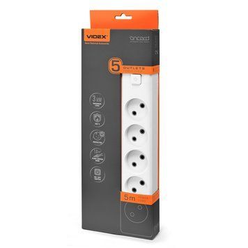 Мережевий подовжувач VIDEX ONCORD б/з 5п 5м з кнопкою White 28799 фото