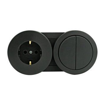 Вимикач 2-клавішний + Розетка з заземленням антрацит xOne Horoz Electric 406-250000-925-1 фото