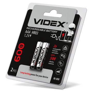 Акумулятор Videx HR03 / AAA 600mAh блістер 2шт HR03/600/2DB фото