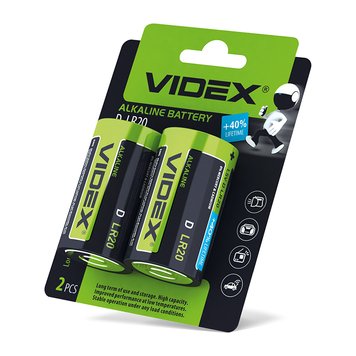 Батарейка щелочная Videx LR20/D блистер 2шт LR2O/D 2pcs BC фото