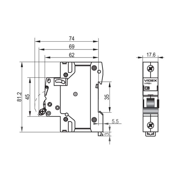 Автоматичний вимикач RS4 1п 10А С 4,5кА VIDEX RESIST VF-RS4-AV1C10 фото