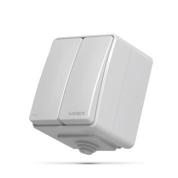 IP65 Вимикач зовнішній двоклавішний сірий VIDEX BINERA 25184 фото
