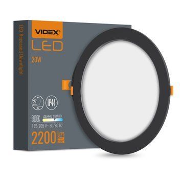 LED светильник Back встроенный круглый VIDEX 20W 5000K Black 27868 фото