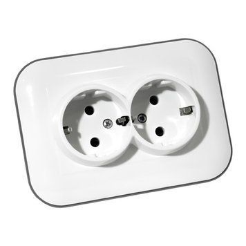 Розетка подвійна з заземленням LOFT білий+сірий Ovivo Electric 404-010303-907 фото