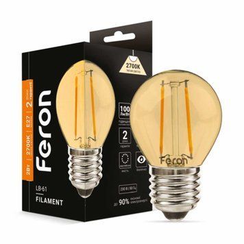 Світлодіодна лампа Feron Filament LB-61 2Вт E27 2700K золото F-01866 фото