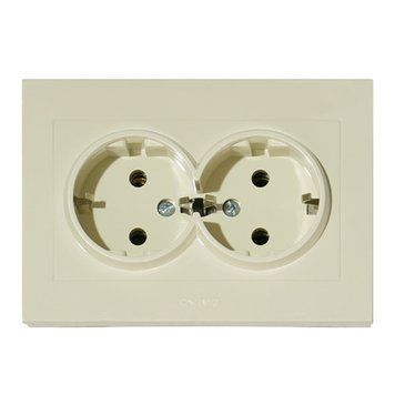 Розетка подвійна з заземленням кремова GRANO Ovivo Electric 400-020300-907 фото