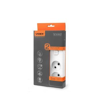 Мережевий подовжувач VIDEX ONCORD б/з 2п 3м з кнопкою White 28790 фото