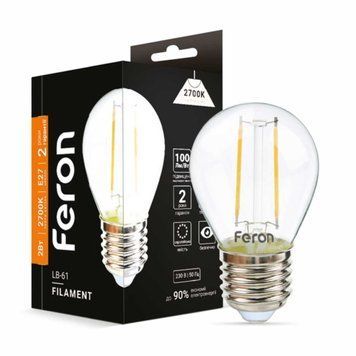 Світлодіодна лампа Feron Filament LB-61 2Вт E27 2700K прозора F-01865 фото