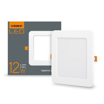 LED світильник вбудований квадрат VIDEX 12W 5000K 24073 фото