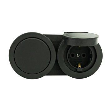 Вимикач 1-клавішний + Розетка з заземленням з кришкою антрацит xOne Horoz Electric 406-250000-923 фото