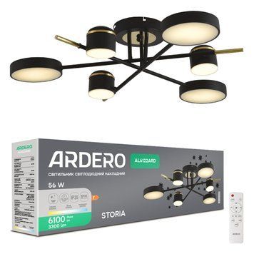 Світлодіодна люстра Ardero AL6122ARD STORIA 56Вт чорний золото A-80569 фото