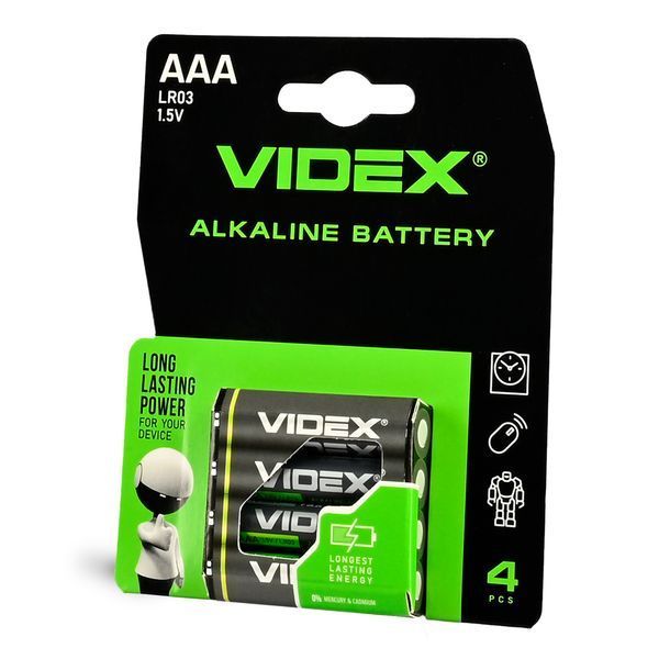 Батарейка лужна Videx LR03/AAA 4шт Blister Card 21165 фото