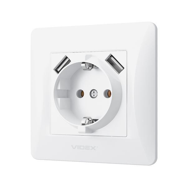 Розетка одинарная с заземлением и 2USB белая VIDEX BINERA 24435 фото
