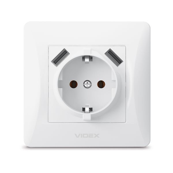 Розетка одинарная с заземлением и 2USB белая VIDEX BINERA 24435 фото
