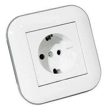 Розетка одинарна з заземленням LOFT білий+сірий Ovivo Electric 404-010303-217 фото