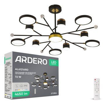 Світлодіодна накладна люстра Ardero AL6121ARD STORIA 72Вт чорний золото A-80040 фото