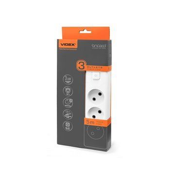 Мережевий подовжувач VIDEX ONCORD б/з 3п 5м з кнопкою White 28793 фото