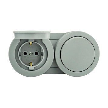 Вимикач 1-клавішний + Розетка з заземленням з кришкою сірий xOne Horoz Electric 406-240000-923 фото