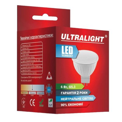 Лампа світлодіодна Ultralight MR16 6W N G5.3 49146 фото