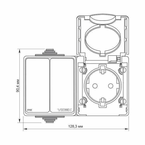 IP65 Розетка наружная одинарная с заземлением и выключателем двухклавишным серая VIDEX BINERA 25728 фото