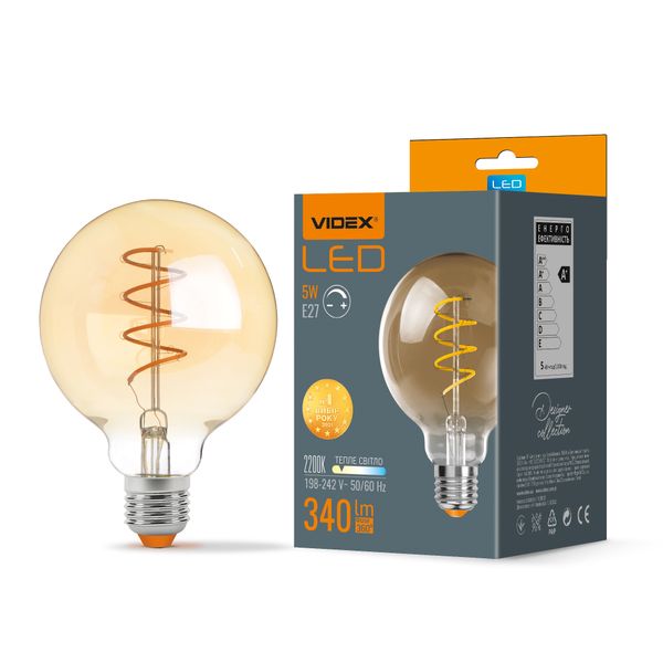 LED лампа VIDEX Filament G95FASD 5W E27 2200K димерная бронза 25015_V фото