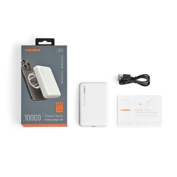 Повербанк с беспроводной зарядкой 10000mAh VIDEX VPB-331 PD20W White 28294 фото