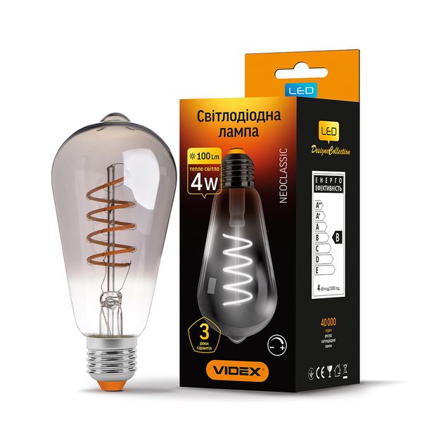 LED лампа VIDEX Filament ST64FGD 4W E27 2100K дімерна графіт 25173_V фото