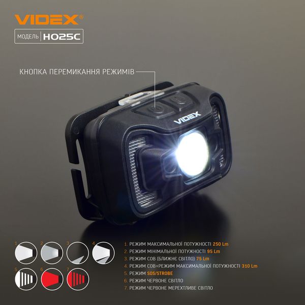 Фонарик налобный светодиодный VIDEX VLF-H025C 310Lm 5000K VLF-H025C фото