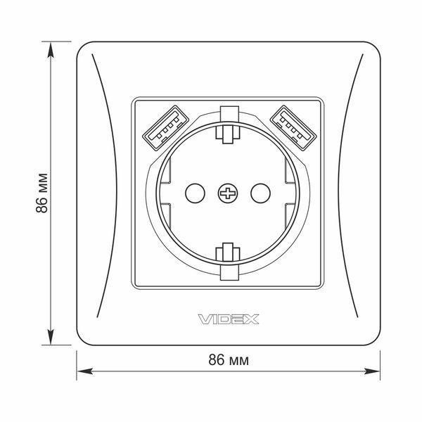 Розетка одинарная с заземлением и 2USB черный графит VIDEX BINERA 24473 фото