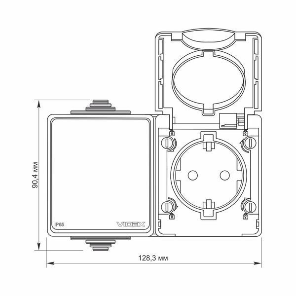 IP65 Розетка наружная одинарная с заземлением и выключателем одноклавишным серая VIDEX BINERA 25187 фото