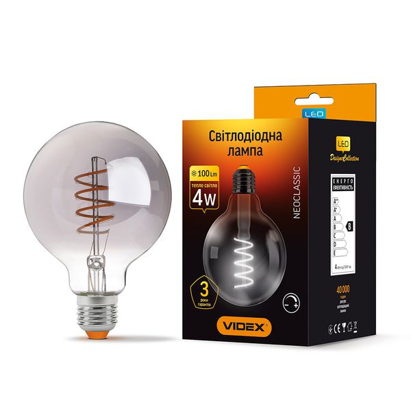 LED лампа VIDEX Filament G95FGD 4W E27 2100K димерная графит 25174_V фото