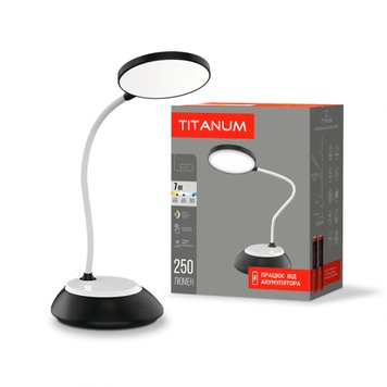 LED лампа настiльна з акумулятором TITANUM TLTF-022B 7W 3000-6500K USB чорна 26844_T фото