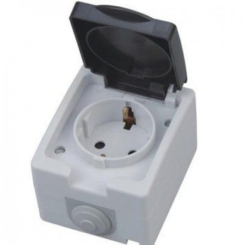 Розетка накладна 1-на з заземленням з кришкою ATOM Horoz Electric 112-100-0001-010 фото